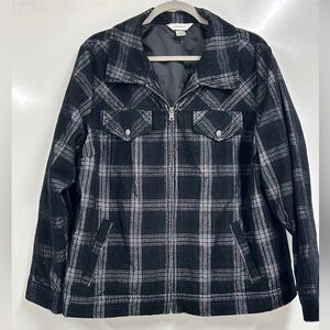 0364 CJ Banks Black & Gray Plaid Zip-Up Jacket – Classic Meets Cozy BOHO Chic